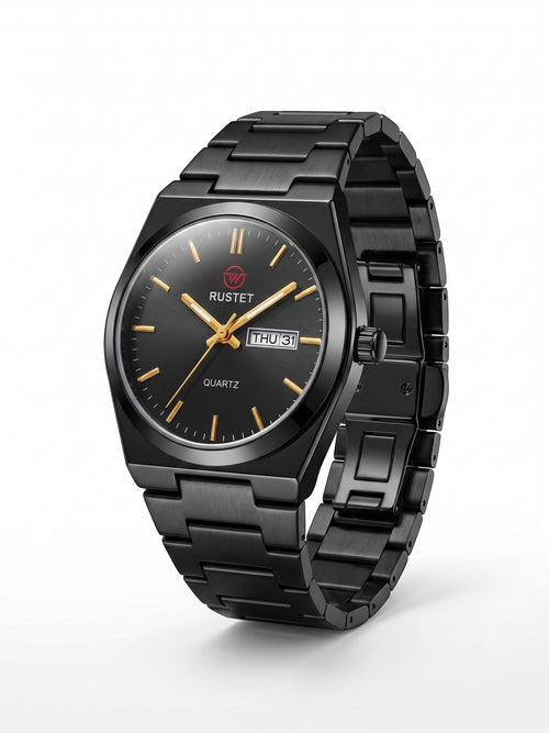 Rustet All-Black Gold Accent Watch