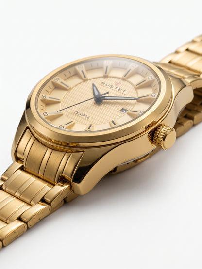 Rustet All-Gold Textured Dial Quartz Watch