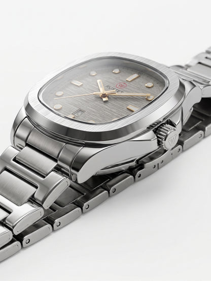 Rustet Stainless Steel Cushion Watch - Grey Dial