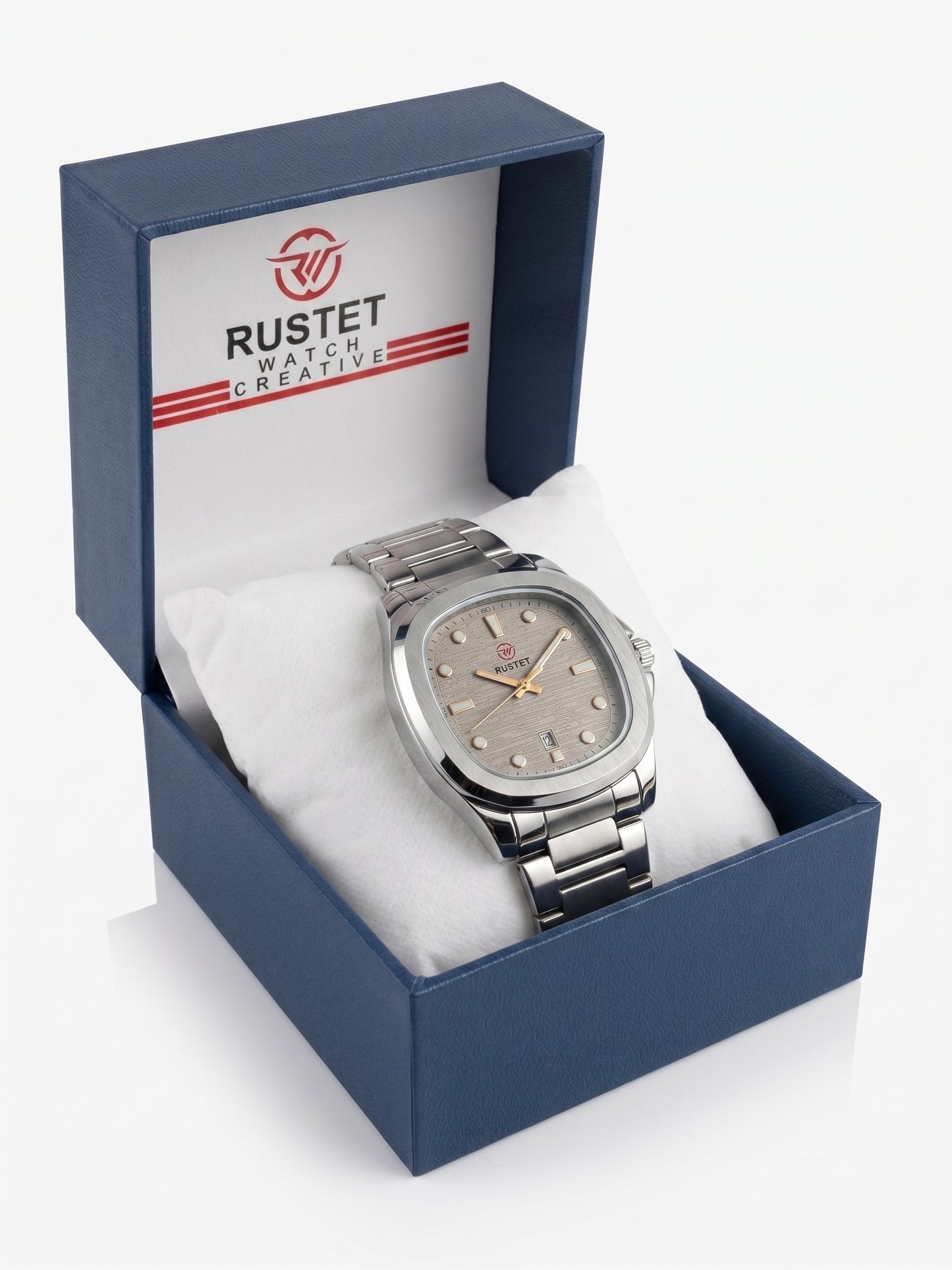 Rustet Stainless Steel Cushion Watch - Grey Dial