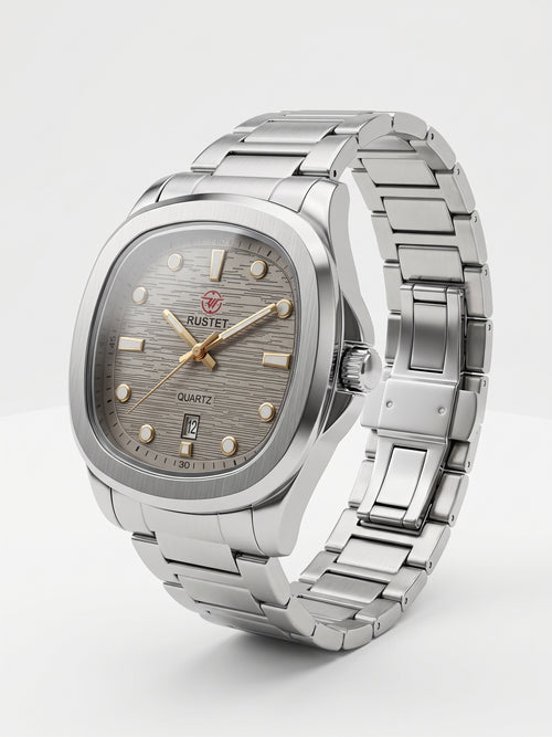 Rustet Stainless Steel Cushion Watch - Grey Dial