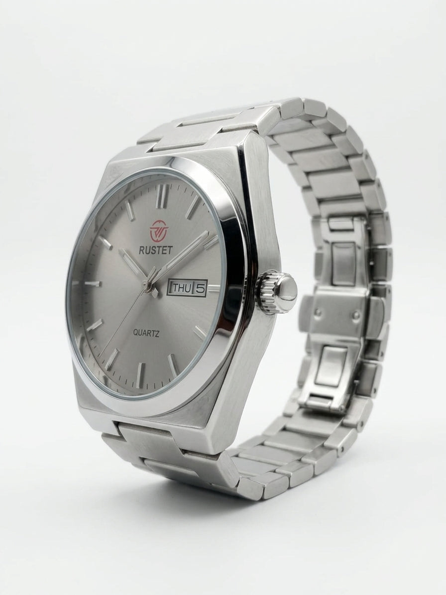 Rustet Silver Quartz Watch