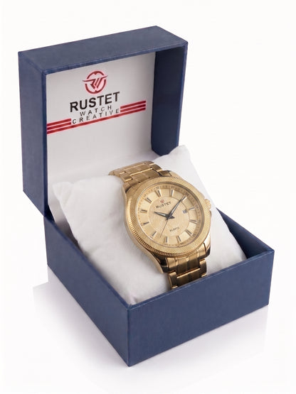 Rustet All-Gold Textured Dial Quartz Watch