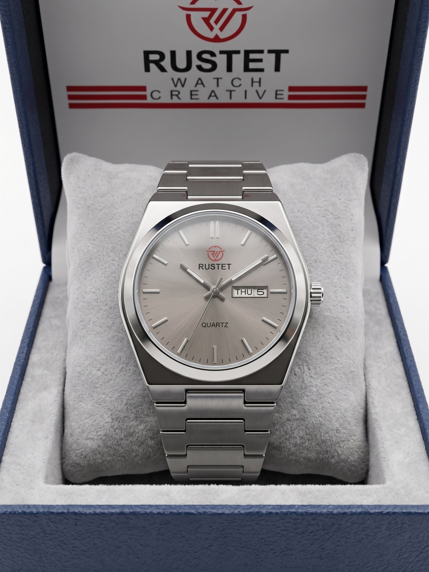 Rustet Silver Quartz Watch